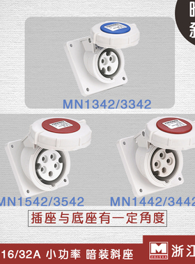 3芯4线5孔浙江国曼MNIEKNES工业防水航空插座IP67暗装斜座16A32A