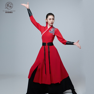 雪龙吟古典舞演出服红色碧苍战歌与凤行红色扇子舞运动开幕式武侠