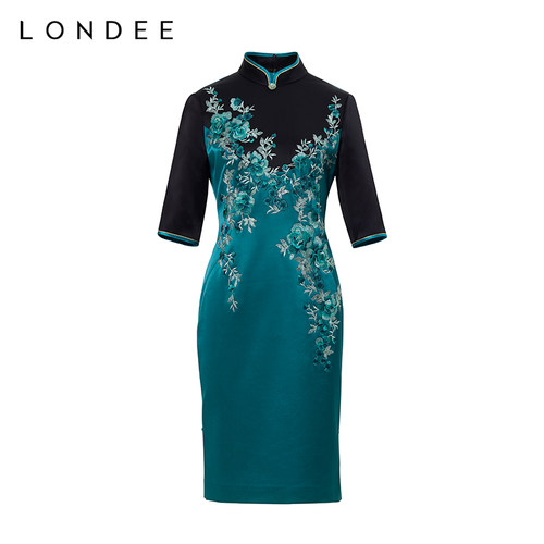 Londee/龙笛【孤品】新中式刺绣旗袍修身优雅敬酒服礼服裙7AXW709