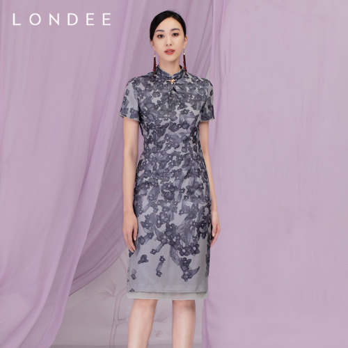londee/龙笛桑蚕丝印改良旗袍