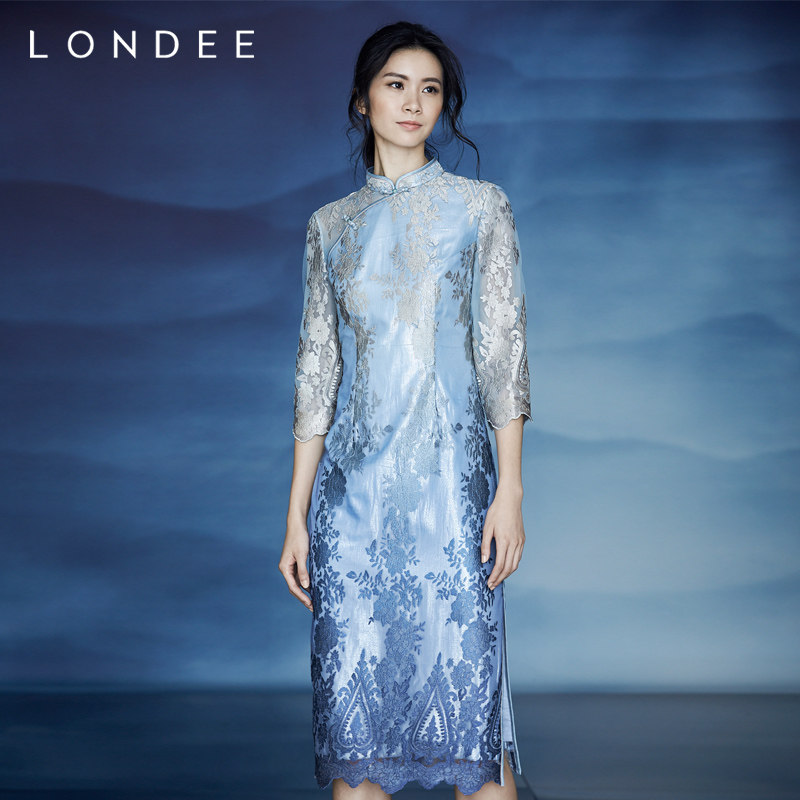 【大促秒杀】Londee/龙笛优雅重工刺绣显瘦礼服旗袍中长裙9S26657