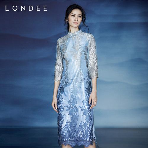 优雅重工刺绣中长裙高端蕾丝旗袍