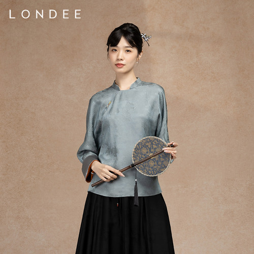Londee/龙笛国风优雅大码衬衫单衣新中式桑蚕丝宽松上衣5S22268