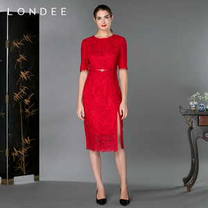 Londee/龙笛高端东方改良新中式中国风蕾丝连衣裙日常可穿8S21185