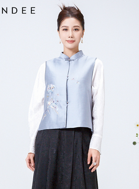 Londee/龙笛新中式提花马夹春秋刺绣盘扣缎面马甲日常可穿4S27288