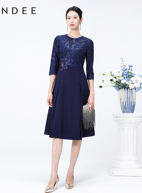 Londee/龙笛重工蕾丝刺绣礼服裙高级感连衣裙气质收腰长裙4S21689