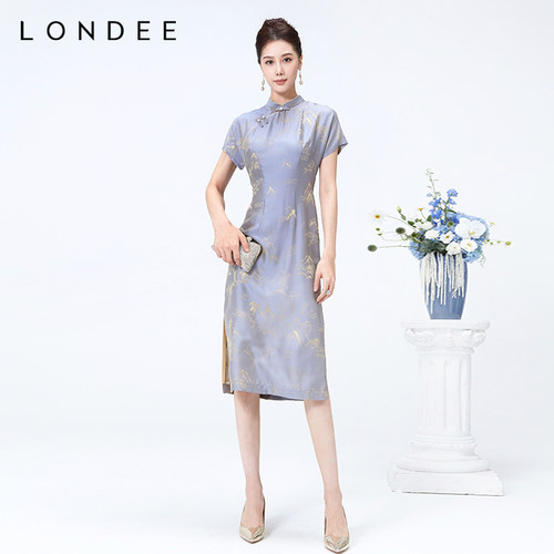 Londee/龙笛【特价】紫雅鎏云| 新中式气质旗袍高档连衣裙4S21262