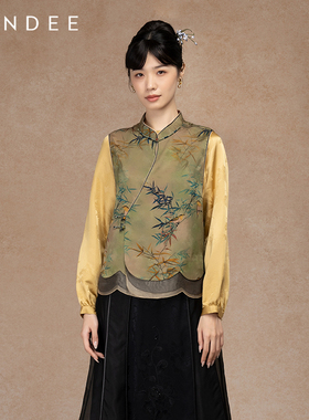 Londee/龙笛新中式国风提花气质衬衫百搭缎面背心5S27273