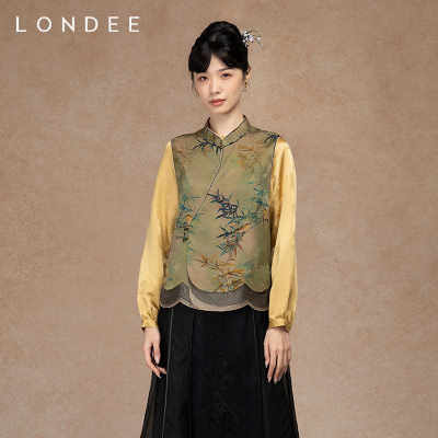 Londee/龙笛新中式国风提花气质衬衫百搭缎面背心5S27273
