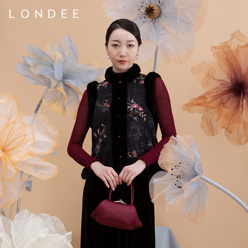 Londee/龙笛新中式优雅秋冬毛领马夹保暖棉背心国风厚马甲4T27151