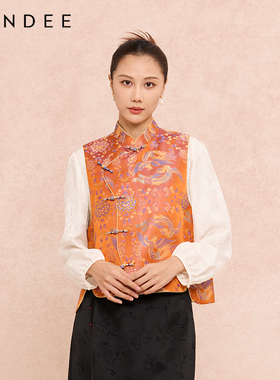 Londee/龙笛【金彩凤凰牡丹花】宋锦马夹高级质感坎肩马夹6S27269