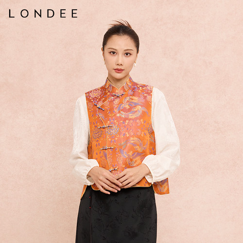 Londee/龙笛【金彩凤凰牡丹花】宋锦马夹高级质感坎肩马夹6S27269