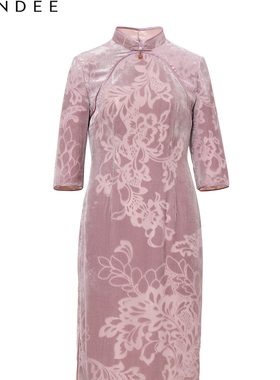 Londee/龙笛【孤品】新中式女立领中袖连衣裙优雅旗袍礼服2PW199Y