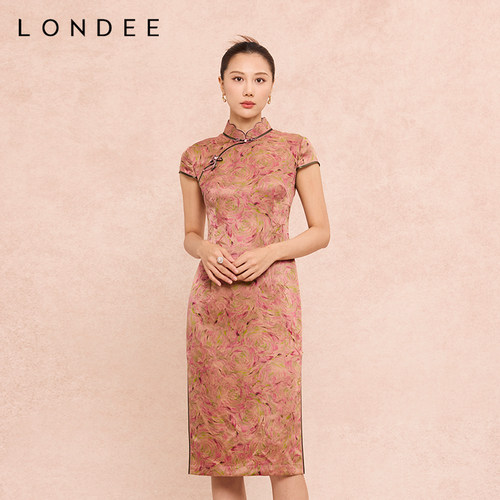 Londee/龙笛春夏时尚减龄款香云纱连衣裙新中式改良旗袍裙6S21178