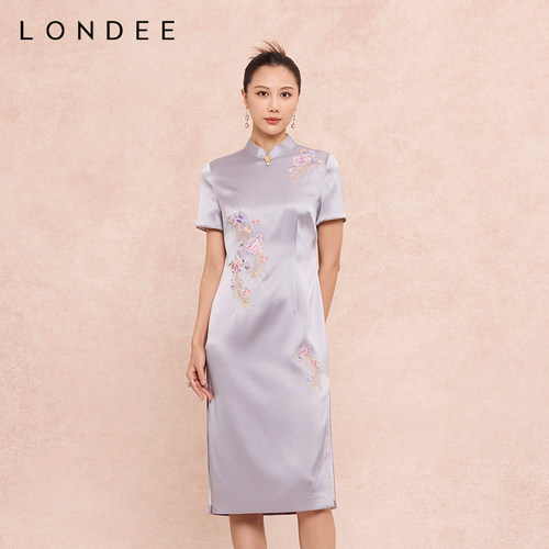 Londee/龙笛优雅显气质新中式刺绣旗袍国风高级感中长裙女6S21176