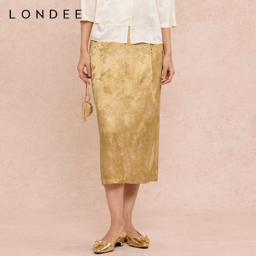 Londee/龙笛新中式优雅提花半身裙女中长款轻奢风百搭长裙6S23170