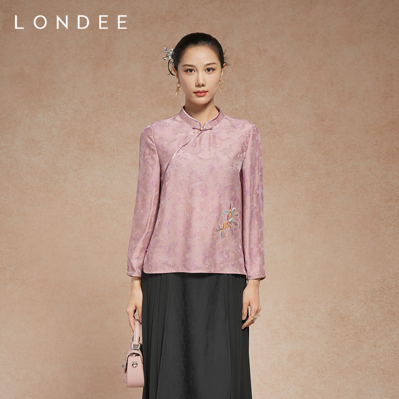 Londee/龙笛新中式秋季新款提花上衣显年轻国风刺绣外套5T22297
