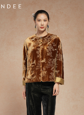 Londee/龙笛新中式美拉德棕咖色上衣秋冬加厚保暖丝绒外套5T25194