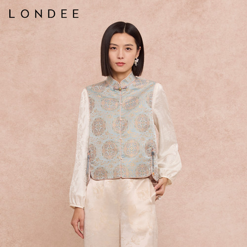 Londee/龙笛新中式重工刺绣马甲外套国风复古盘扣坎肩马夹6S27268