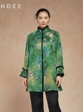 Londee/龙笛馥雅绿新中式加厚棉服高级面料国风保暖长外套5T25080