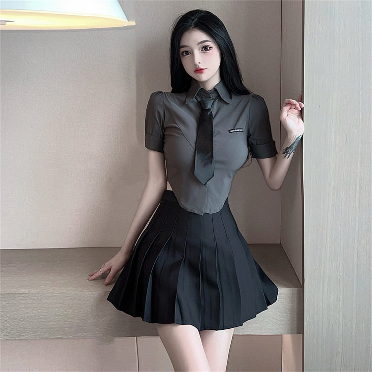 18yx2270欧美2023跨境外贸性感jk制服职业秘书衬衣短裙套装女