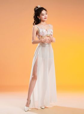 G117/夜场女装性感连衣裙雪纺仙气透视晚礼服手工缝花技师工作服