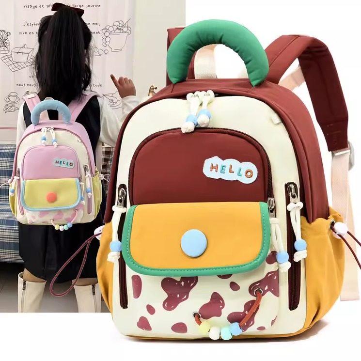 可爱儿童背包撞色拼接女童幼儿园宝宝小书包外出研学男童双肩包萌
