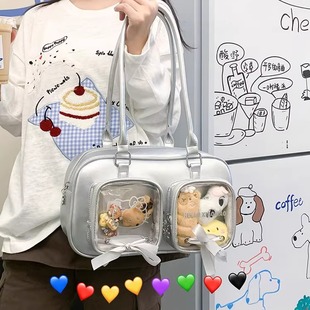 日系学院风手提包包可爱少女时尚蝴蝶结透明痛包卡通大容量单肩包