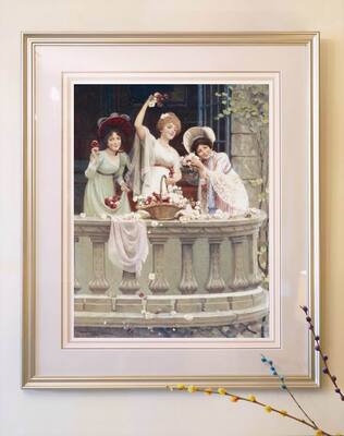 进口高端进口木框卡纸装饰画美式人物画名著Abbey Altson 阳台上