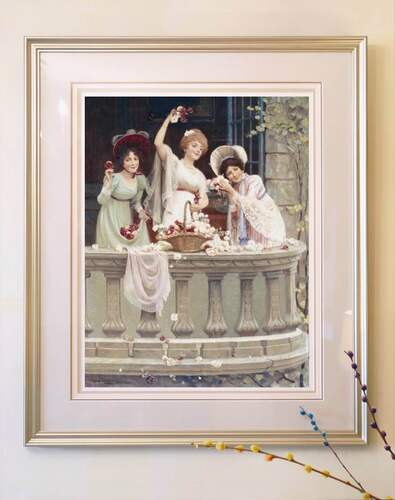 进口高端进口木框卡纸装饰画美式人物画名著Abbey Altson 阳台上