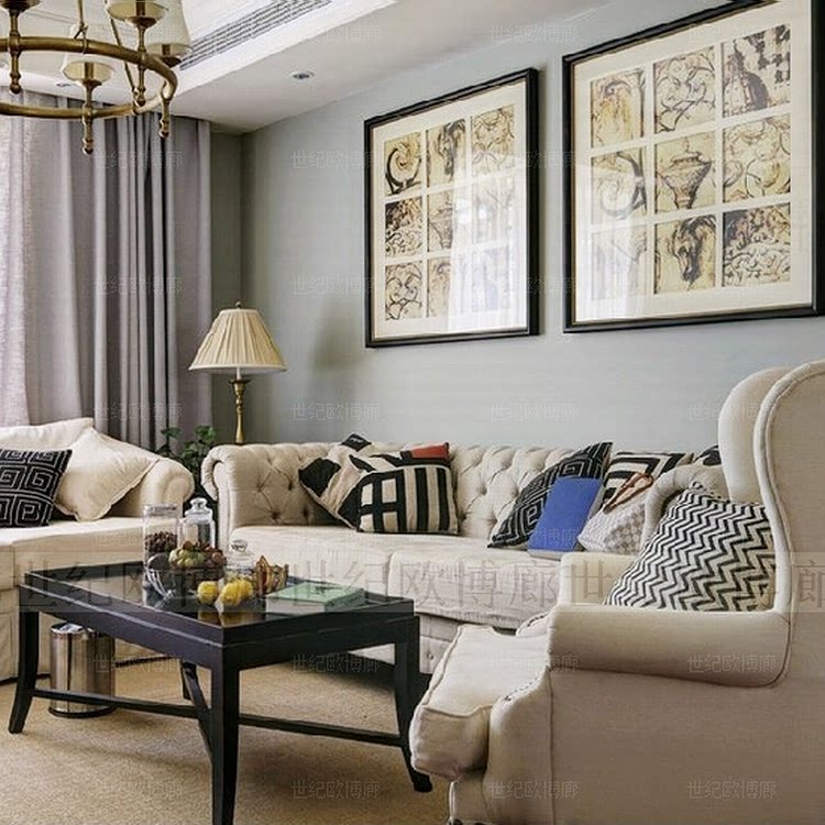 世纪欧博廊纯进口原版高端装饰画 美式客厅巴洛克图文 传统风格