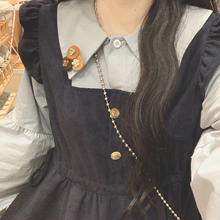 茶歇法式假两件连衣裙女秋娃娃领复古气质甜美森系学院风初恋长裙