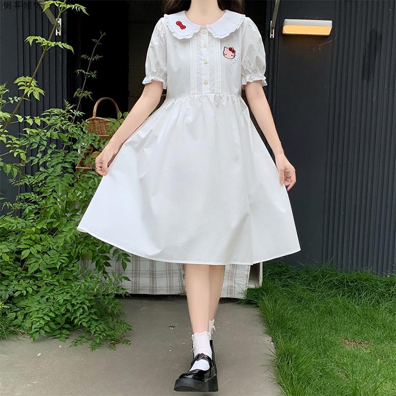 少女泡泡袖女大童夏装新款中小学生森系甜美收腰过膝娃娃裙