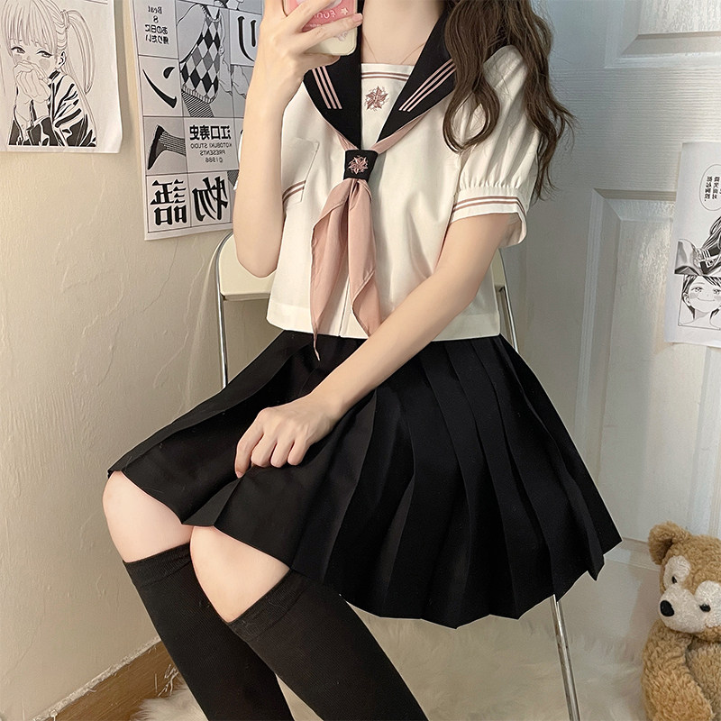 森女日系部落水手服jk制服裙正版百褶套装学院风夏季女学生裙子