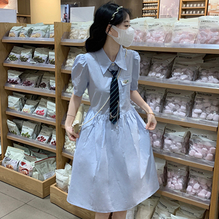 森女甜美部落夏季学院风JK领带连衣裙女宽松学生少女减龄中长裙子