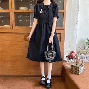 初中生黑色裙子夏新款甜美时尚少女高中学生洋气休闲大码连衣裙潮