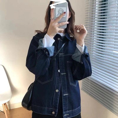 深蓝色牛仔外套女2024秋装