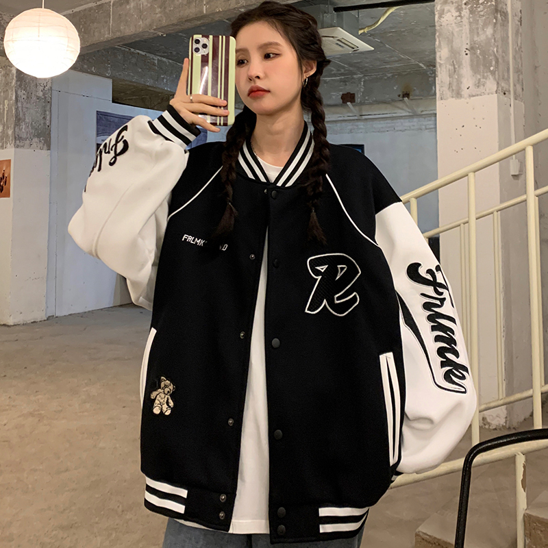 拼色刺绣潮牌棒球外套2022年韩版
