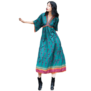 丽江大理拍照长裙云南民族风女装西藏旅游出游穿搭草原拉萨连衣裙