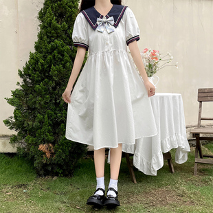 初中高中学生过膝长裙学院风海军领jk裙子 日系甜美少女连衣裙夏季