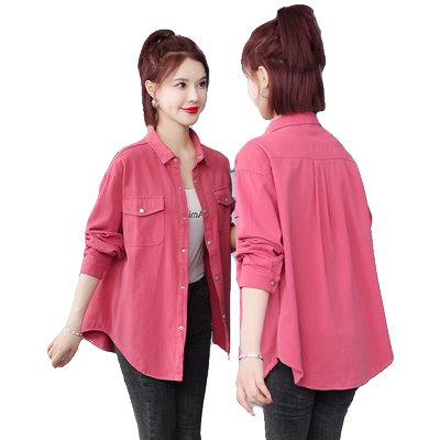 码洋中长款衬衣衫外套减龄大