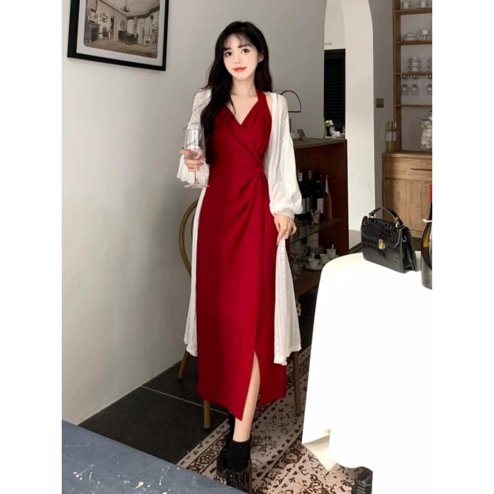 加码法国高端红色吊领女士