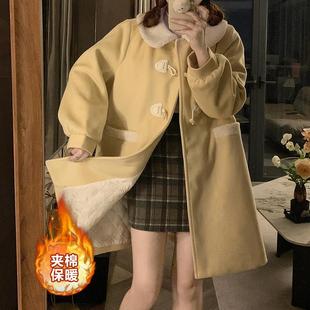 森女甜美部落秋冬季中长款jk毛呢外套女学生学院风小个子呢子大衣