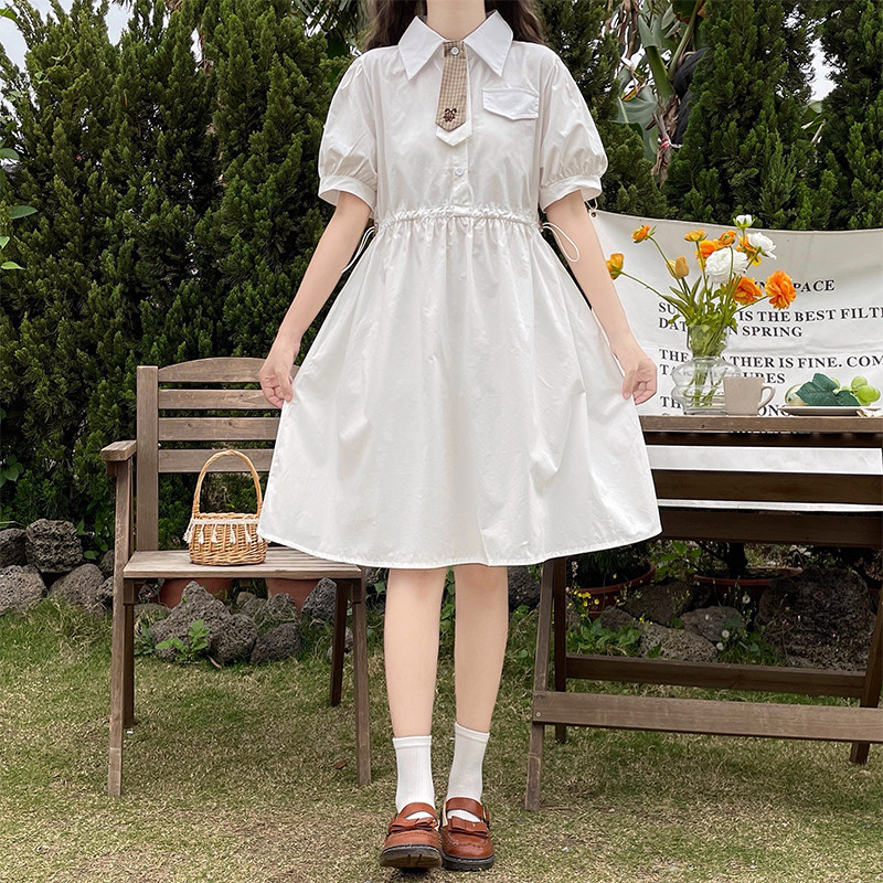 日系jk领带连衣裙少女夏装初中高中学生减龄学院风小个子甜美裙子