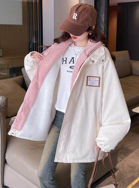 工装加绒厚风衣外套女秋冬季