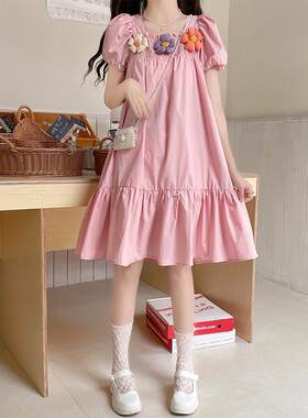 粉色少女连衣裙夏装新款花朵