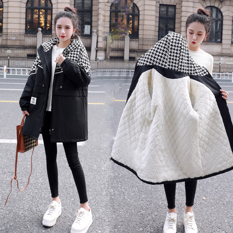 大码加绒棉服女冬季新款宽松胖mm加棉加厚外套千鸟格拼接印花棉衣,女装/女士精品,棉衣/棉服,淘宝优惠券,粉丝福利购,淘宝优惠卷