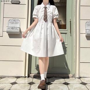 森女日系部落夏季学院风polo领带小个子连衣裙女学生甜美宽松气质