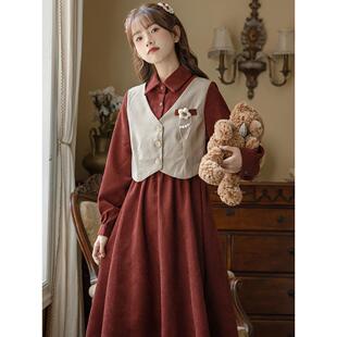 赫本风连衣裙秋冬女高级感气质小个子加绒加厚法式覆古学院风裙子