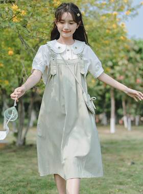 小清新背带连衣裙套装女夏